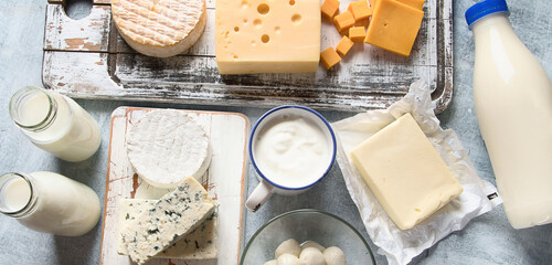 Different kind of dairy products.