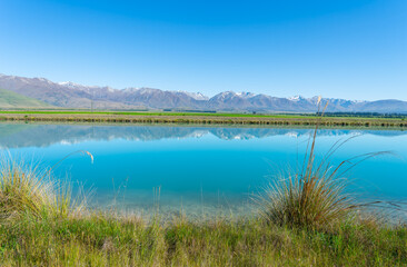 Scenic turquoise water of canals in Canterbury at Twizel