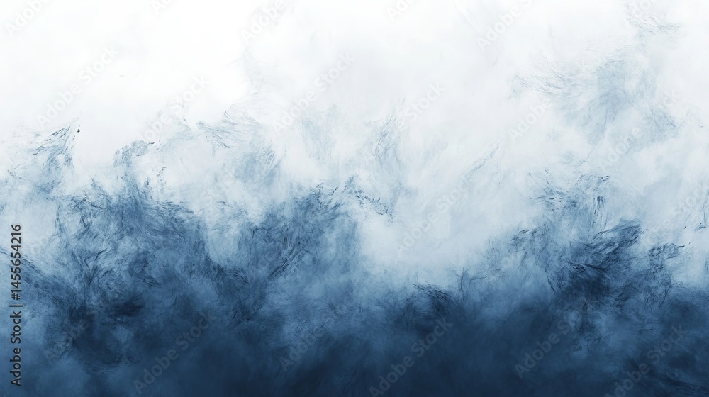 Poster abstract depiction of serene blue waves merging with soft clouds in a tranquil horizon setting at tw