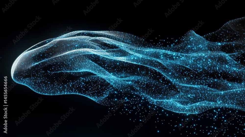 Poster digital representation of waves in a futuristic landscape showcasing connectivity and movement with 