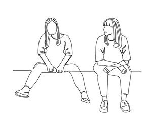 one line drawing art of two woman sitting relaxing. vector illustration