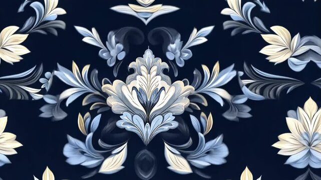 Detailed floral damask pattern in navy blue and light blue