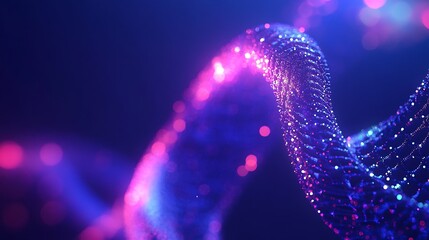 DNA complex spiral structure, 3d illustration of rotating DNA glowing molecule on blue background, Colored Genetic Code DNA Molecule Structure


