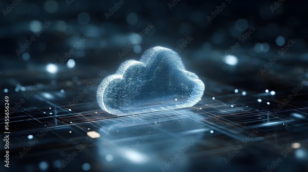 Poster the advancement of cloud computing technology holographic visualization illustration concept for mod