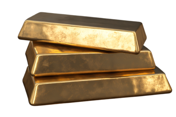  Gold ingots and gold bars isolated on a transparent background