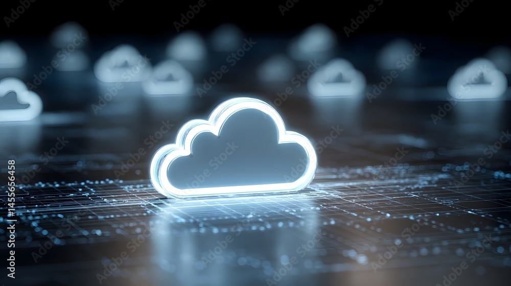 Poster holographic cloud computing represents data storage internet technology innovation with distributed 