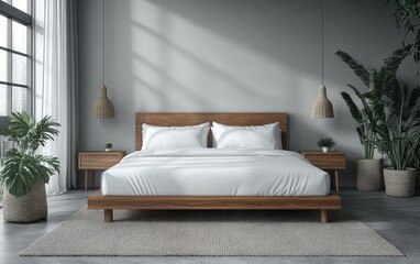 Modern bedroom interior design with natural light.