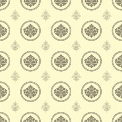 Luxury Damask Wallpaper – Yellow Pastel & Gray Beige Pattern.original vector.