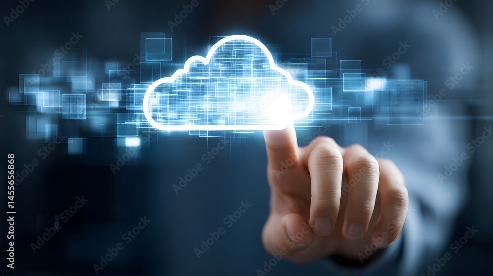 Poster cloud computing holographic interface concept with virtual technology data storage and network conne