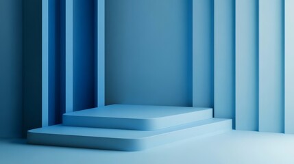 Fototapeta premium Blue Geometric Shapes Arranged in an Artistic Composition, Showcasing Bold Forms and Smooth Surfaces in an Interior Space