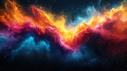 Naklejka premium A burst of vibrant hues explodes against a velvety, midnight backdrop, a testament to the creative potential of generative art, a digital explosion of imagination 