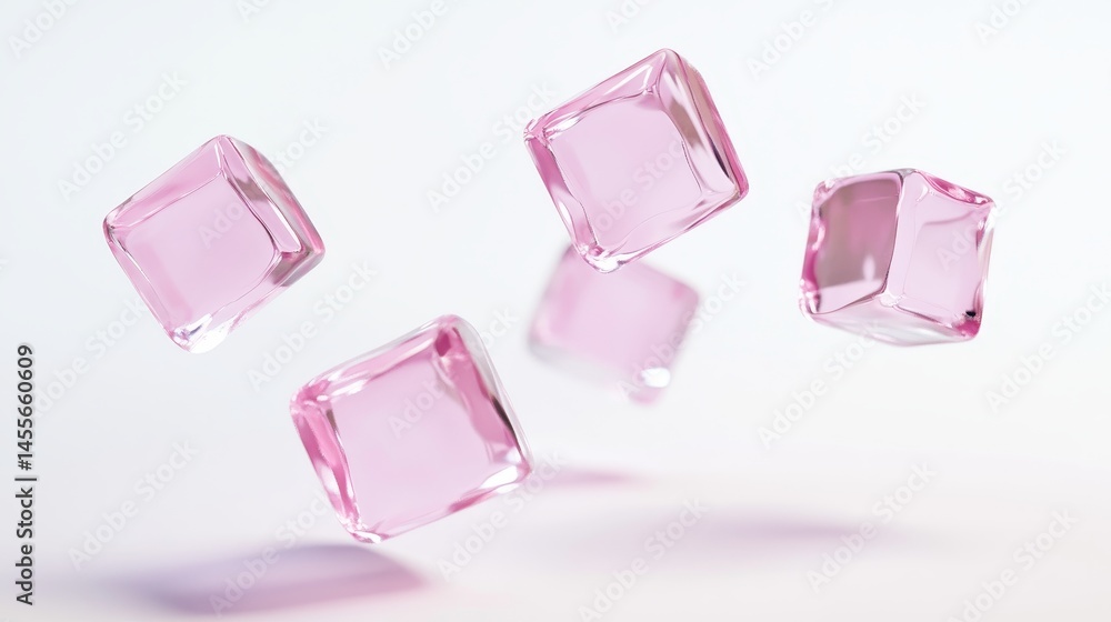 Poster colorful translucent pink cubes float gracefully against a light background creating a playful and a
