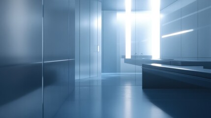 Futuristic Bathroom Interior Design: Minimalist Modern Blue Aesthetic