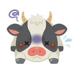 体調不良でうつ伏せになるウシのイラスト