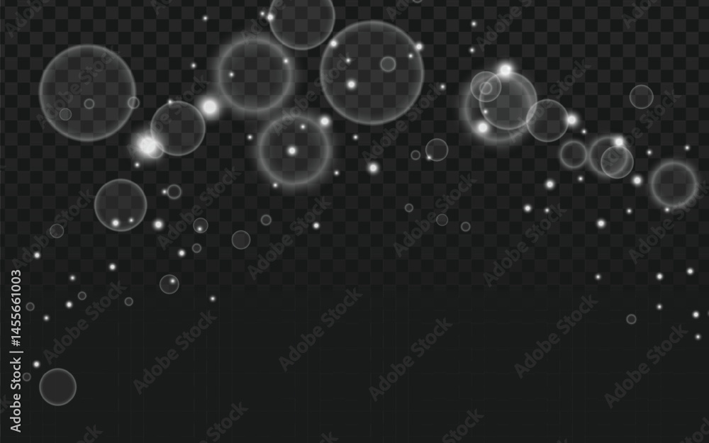 Poster realistic vector transparent bubbles graphic with highlights. versatile overlay or design element fo