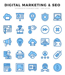 Set of Digital Marketing & SEO Icons. Simple Two Color art style icons pack.