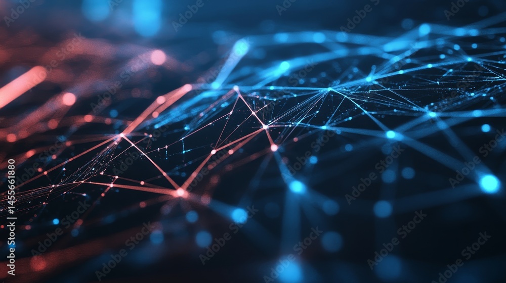Aufkleber Dramatic Visualization of Interconnected Nodes and Lines in a Digital Landscape With Glowing Blue Elements Evoking a Sense of Depth and Complexity