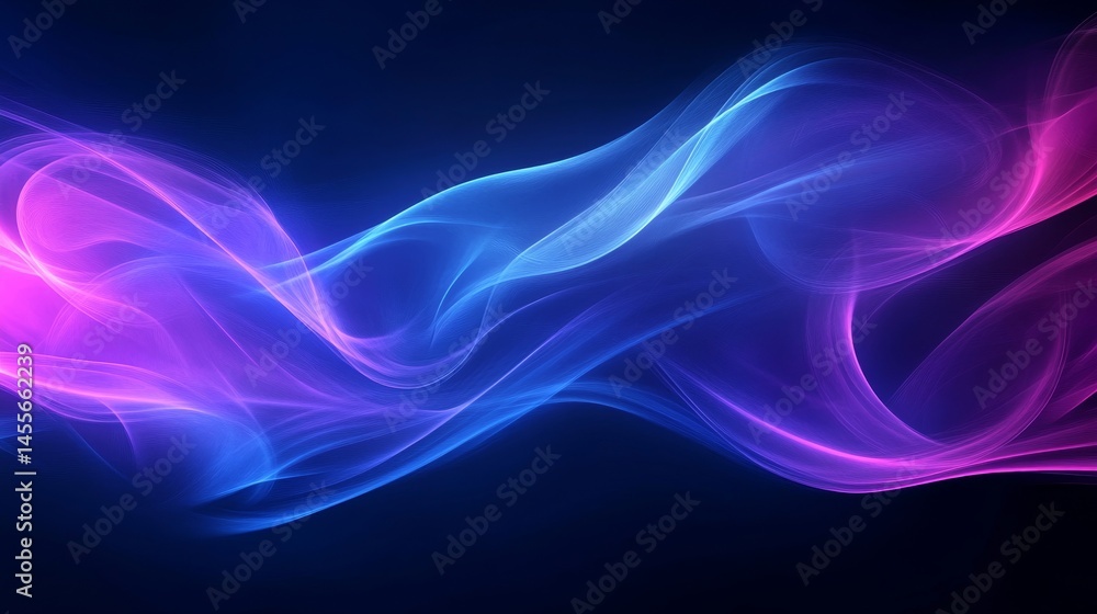 Poster colorful abstract waves flow and blend in a dark background, creating a mesmerizing light display th