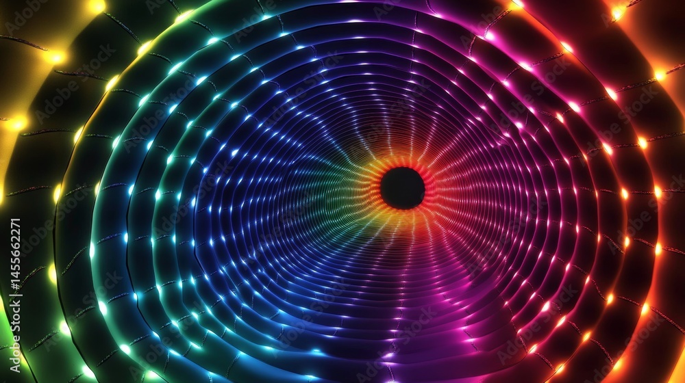 Poster bright colorful tunnel with vibrant rainbow colors creating a mesmerizing spiral effect in abstract 