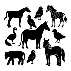 Animals Silhouette Vector Bundle – Dog, Cat, Horse, Bird & Elephant