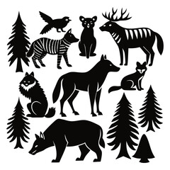 Animals Silhouette Vector Bundle – Dog, Cat, Horse, Bird & Elephant