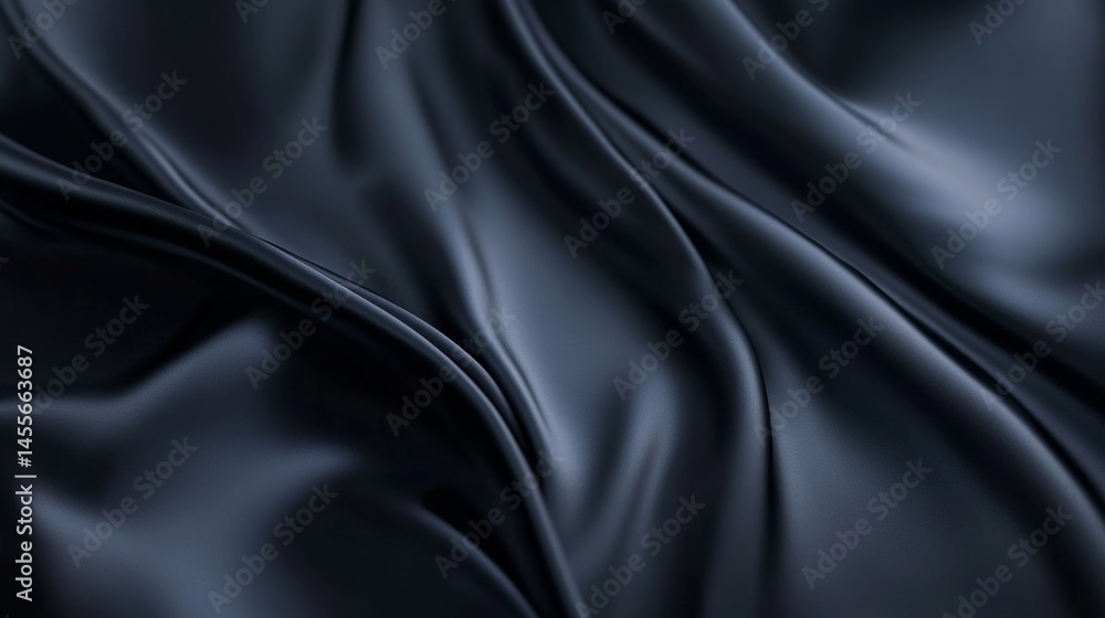 Poster smooth black fabric displaying intricate folds and textures in elegant draping, emphasizing luxury a