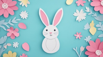Obraz premium Creative DIY Easter Bunny Craft with Colorful Paper Flowers