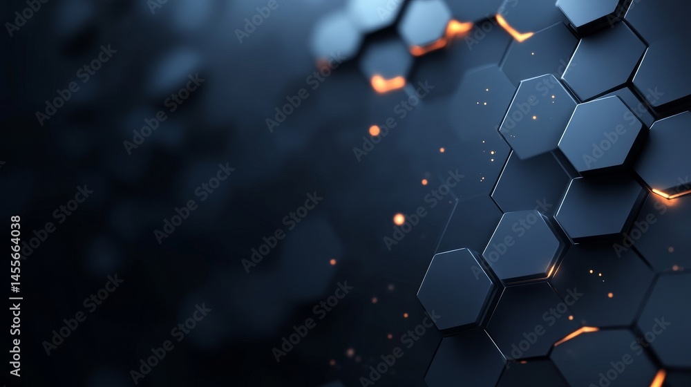 Aufkleber Visual Representation of Patterned Hexagonal Structures Arranged in a Dark Setting With Light Reflections