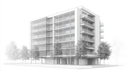 Architectural Model of a Contemporary Building Design With Landscaping Elements and Urban Setting