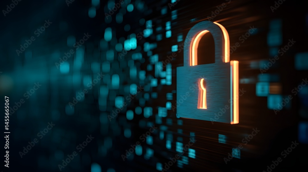 Poster exploring the digital realm the imperative of cyber security unveiling a padlock concept in the mode