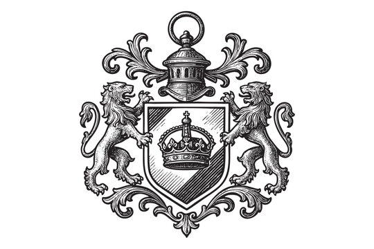 Coat of arms Heraldic royal blank emblem shield woodcut engraving vector illustration