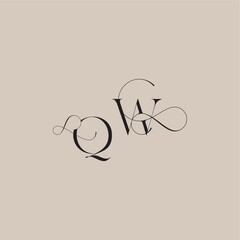 wedding serif monogram logo line and bold mix concept QW beautiful initial letter