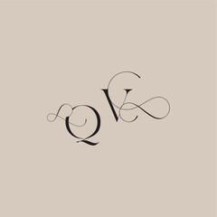 wedding serif monogram logo line and bold mix concept QV beautiful initial letter