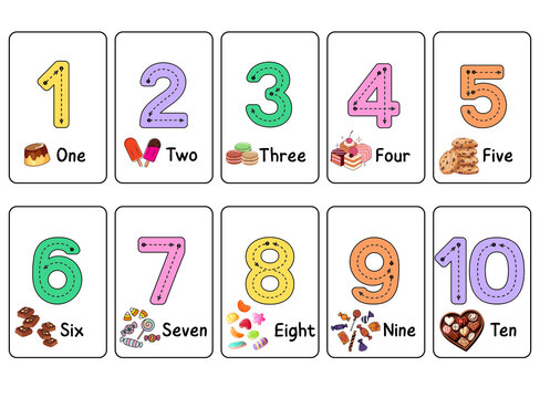 Colorful number flashcards for kids' learning. Perfect for teaching counting and number recognition.	