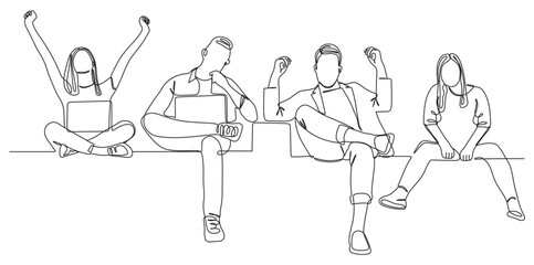 one line drawing art of man and woman sitting relaxing. vector illustration