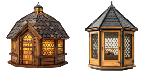 Charming Wooden Garden Houses with Warm Lighting and Unique Design