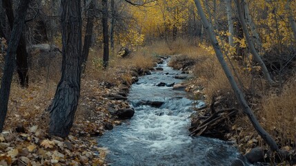 Serene Autumn Creek: A Tranquil Forest Stream