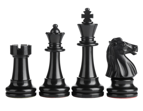 Black chess pieces, isolated on transparent background