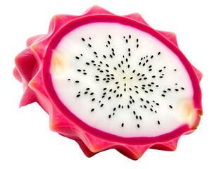 Sliced Dragon Fruit Showing White Flesh and Black Seeds