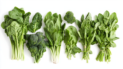 Top View of Fresh Green Vegetables Assortment on White Background