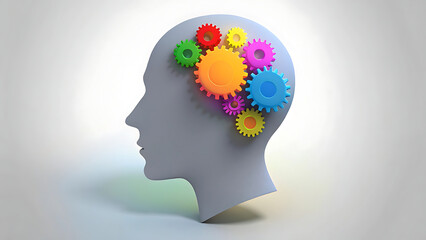 Silhouette human head with colorful gears for creative thinking or ideas