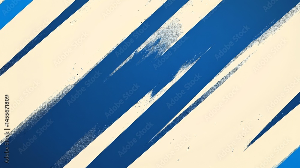 Poster striking geometric patterns of blue and white lines creating dynamic visual depth in an abstract des