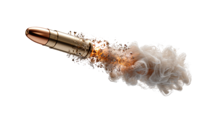 Swift Bullet's Path: A dynamic image of a single bullet piercing through the air, its trajectory marked by a trail of smoky vapor and bursts of energy, creating a sense of rapid movement.