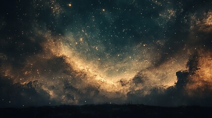 Fototapeta premium Wonder of the Night Sky Filled With Stars and Cosmic Clouds Showcasing the Beauty of the Universe in Dark Blue and Orange Hues