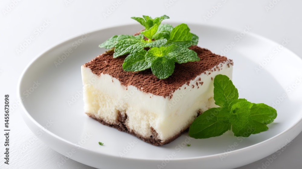 Poster layers of sponge soaked in cream and cocoa create a delightful traditional dessert, elegantly served