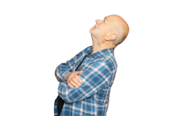 a man with his arms folded looking up