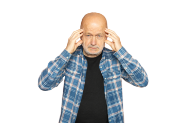 a concentrated man with his hands on his temples