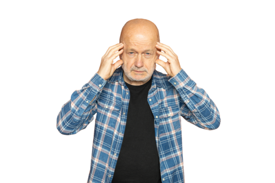 a concentrated man with his hands on his temples