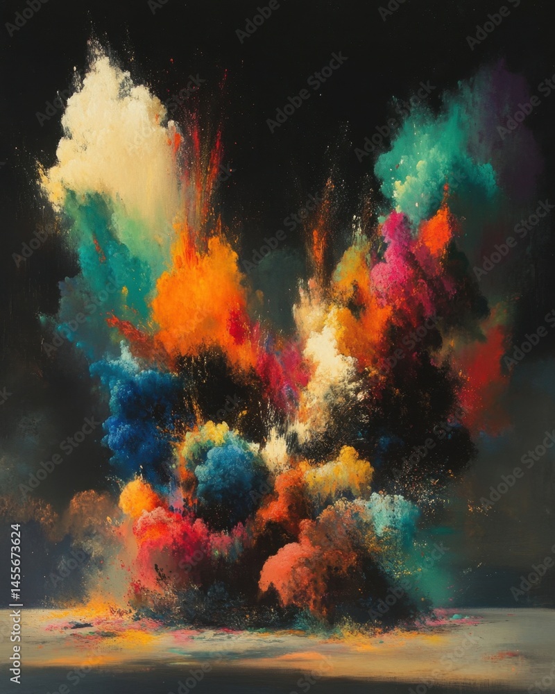Poster dynamic explosion of vibrant colors against a dark backdrop creates a stunning visual display