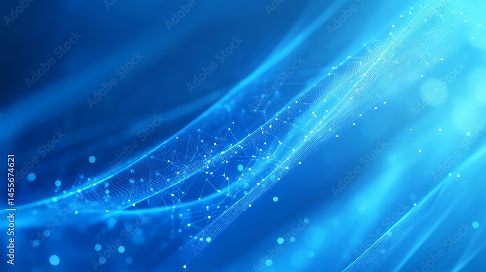 Poster dynamic blue light trails weave together to create an abstract technology-inspired pattern during th